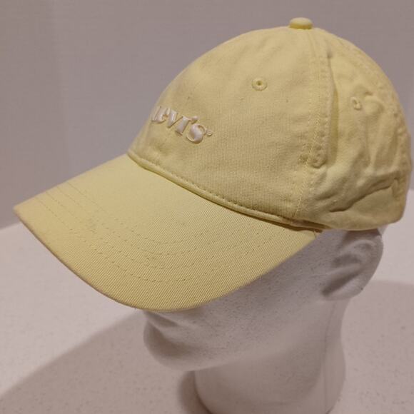 Levis Hat Cap unisex Strap Back Yellow Tan Spellout Logo Casual Flexfit - Picture 2 of 7